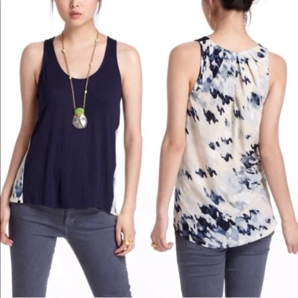 Anthropologie Tops - Anthropologie Deletta Sleeveless Top Abstract Spring Solid Front Size Small